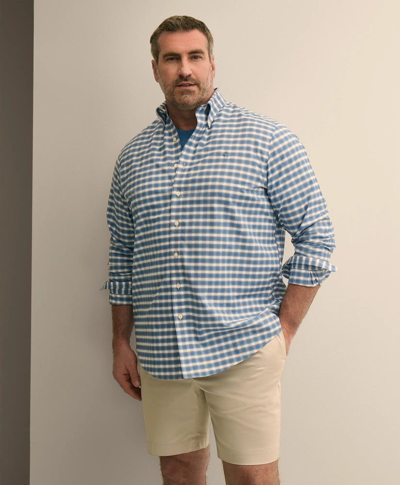 Big & Tall Stretch Cotton Non-Iron Oxford Polo Button Down, Check Sport Shirt | Brooks Brothers