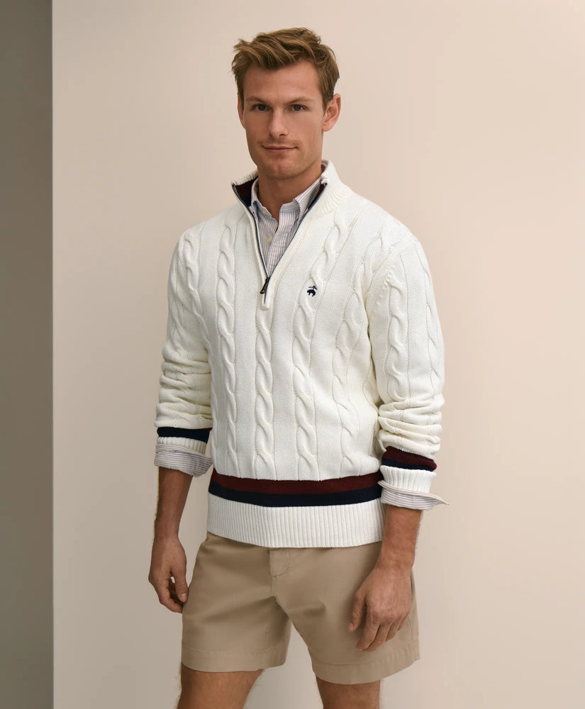 Cable Knit Tennis Quarter-Zip Sweater in Supima | Brooks Brothers