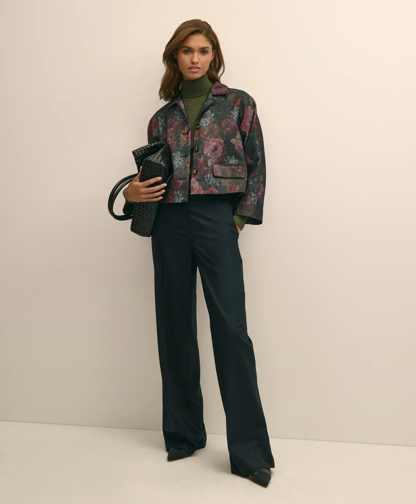 Cotton Blend Floral Jacquard Cropped Jacket | Brooks Brothers