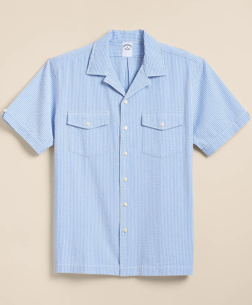Cotton Blend Seersucker Camp Collar Shirt | Brooks Brothers