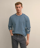 Cotton Indigo-Dyed Heavyweight Mariner Stripe Long-Sleeve T-Shirt | Brooks Brothers