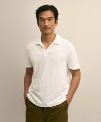 Cotton-Linen Pique Johnny Collar Shirt | Brooks Brothers