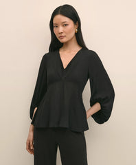 Crepe V-Neck Peplum Blouse | Brooks Brothers