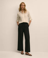 Linen-Cotton Blend Tie-Waist Wide-Leg Pants | Brooks Brothers