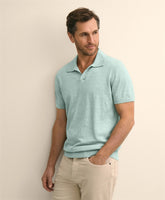 Linen-Cotton-Cashmere Short-Sleeve Mouliné Johnny Collar Sweater | Brooks Brothers
