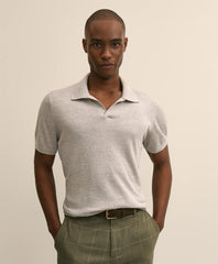 Linen-Cotton-Cashmere Short-Sleeve Mouliné Johnny Collar Sweater | Brooks Brothers