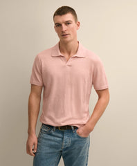 Linen-Cotton-Cashmere Short-Sleeve Mouliné Johnny Collar Sweater | Brooks Brothers