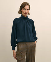 Crepe Band-Collar Relaxed Blouse | Brooks Brothers