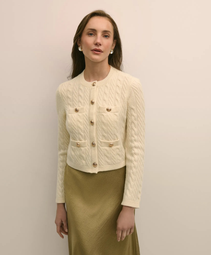 Merino Wool-Cashmere Blend Cable-Knit Cardigan | Brooks Brothers