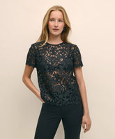 Relaxed Short-Sleeve Semi-Sheer Lace Top | Brooks Brothers