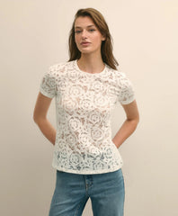 Semi-Sheer Short-Sleeve Top in Floral Lace | Brooks Brothers