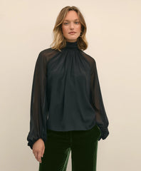 Silk Contrast-Sleeve Blouse | Brooks Brothers