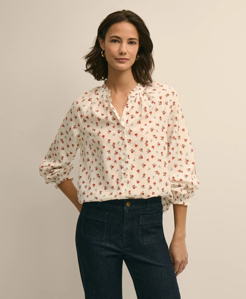 Silk-Cotton Floral Print Blouse | Brooks Brothers