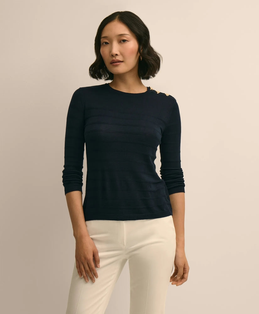 Silk-Viscose Shadow Stripe Heart-Button Sweater | Brooks Brothers