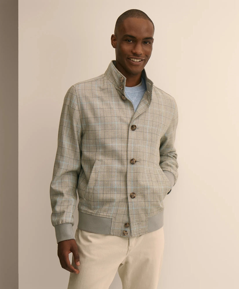 Silk-Wool Glen Plaid Bomber Jacket | Brooks Brothers