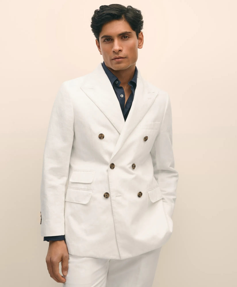 Slim Fit Cotton-Linen Herringbone Double-Breasted Suit Jacket | Brooks Brothers
