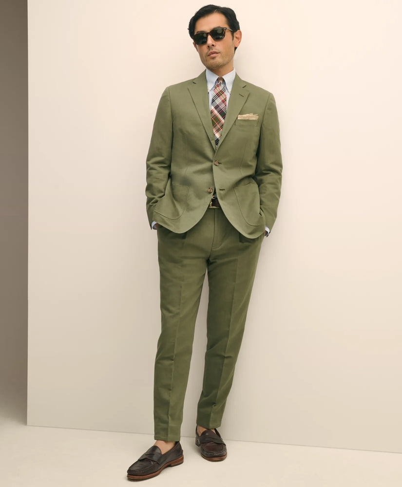 Slim Fit Fine Twill Washed Linen-Cotton Single-Pleat Suit Pants | Brooks Brothers