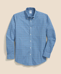 Stretch Cotton Non-Iron Polo Button Down Collar, Checked Shirt | Brooks Brothers