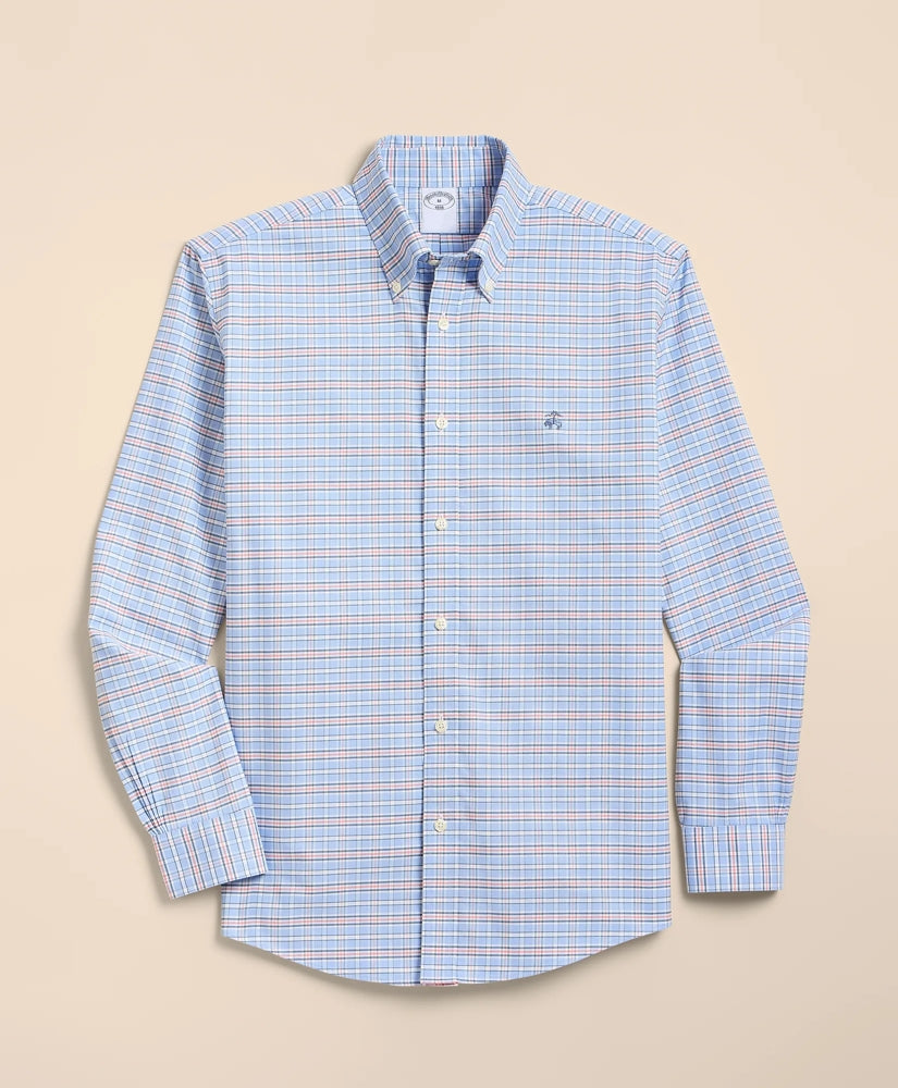 Stretch Non-Iron Cotton-Oxford Polo Button-Down, Check Sport Shirt | Brooks Brothers