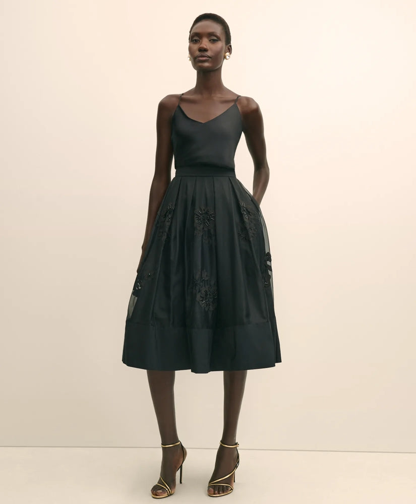 Taffeta Skirt With Embroidered Organza Overlay | Brooks Brothers