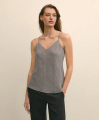 V-Neck Glen Plaid Print Camisole in Washable Silk Charmeuse | Brooks Brothers