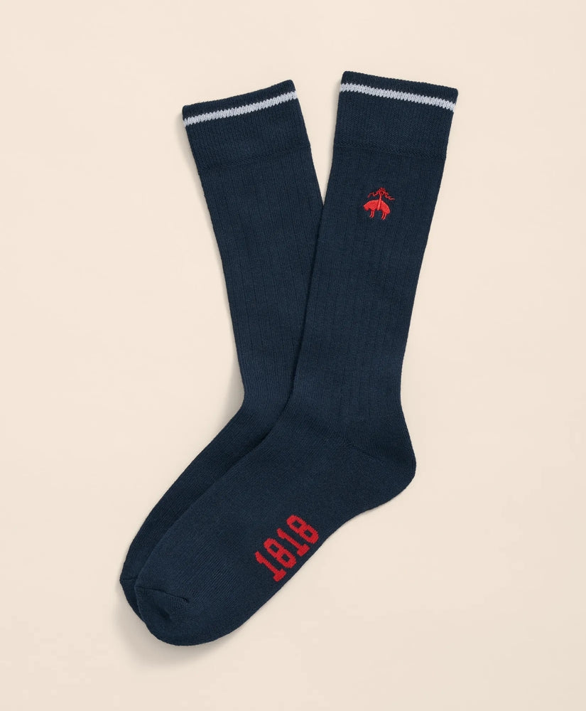 Cotton Blend Contrast Tipped Ribbed Socks with Golden Fleece | Brooks Brothers