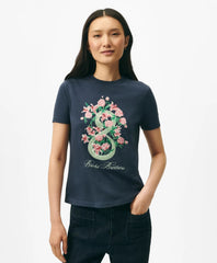 Women's Lunar New Year Cotton Embroidered Bouquet Snake Motif T-Shirt | Brooks Brothers