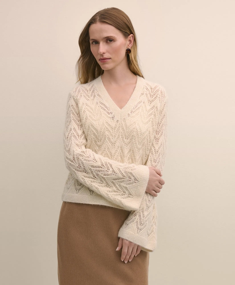 Alpaca-Wool Blend Pointelle Bell-Sleeve Sweater | Brooks Brothers
