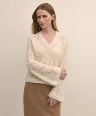 Alpaca-Wool Blend Pointelle Bell-Sleeve Sweater | Brooks Brothers