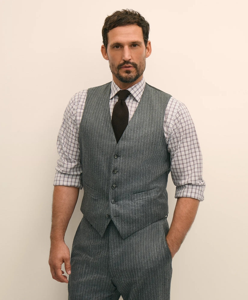Archive Pinstripe Vest in Wool Flannel | Brooks Brothers