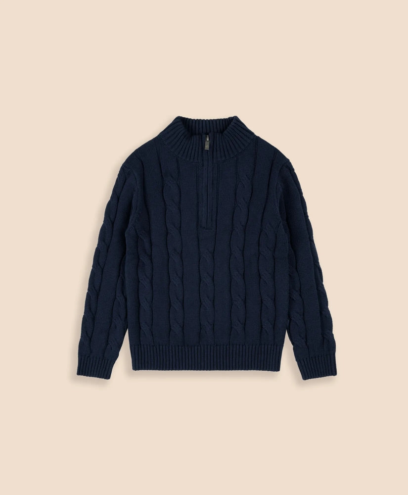 Boys Cotton Cable Knit Quarter-Zip Sweater | Brooks Brothers