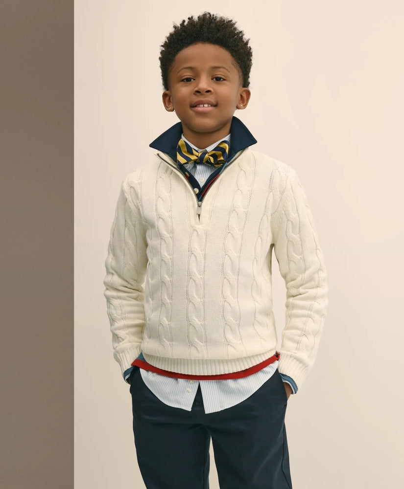 Boys Cotton Cable Knit Quarter-Zip Sweater | Brooks Brothers