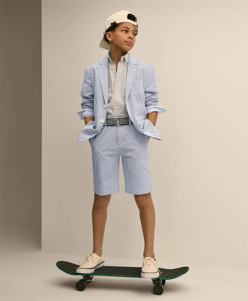 Boys Junior Stretch Cotton Seersucker Suit Jacket | Brooks Brothers