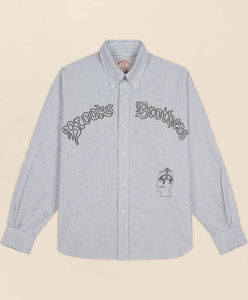 Brooks Brothers x Brain Dead Cotton Embroidered Oxford Button-Down Collar, Striped Sport Shirt | Brooks Brothers