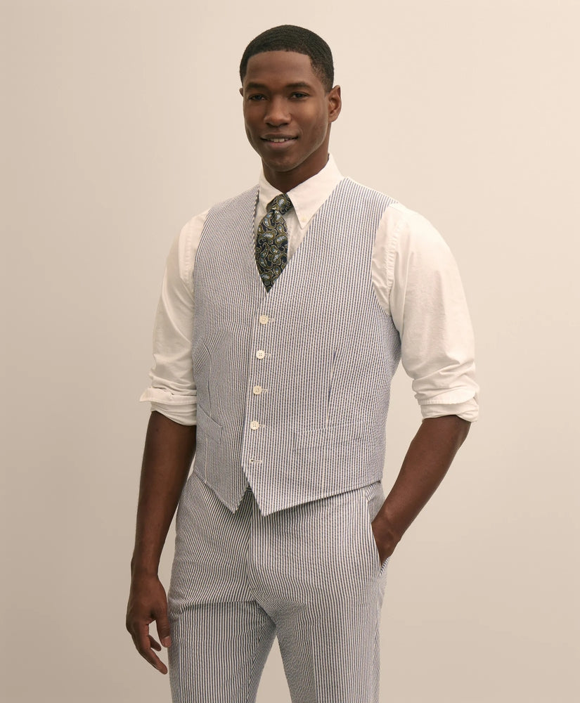 Classic Fit Cotton Blend Seersucker Vest | Brooks Brothers
