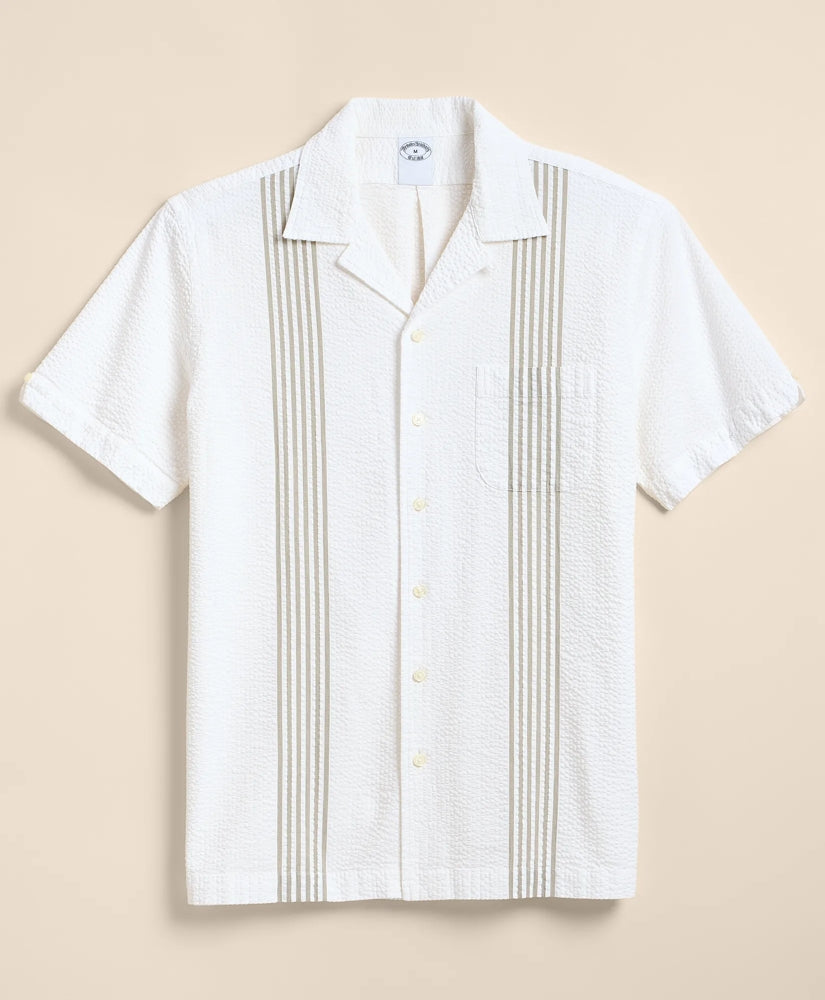 Cotton Blend Seersucker Camp Collar Shirt | Brooks Brothers