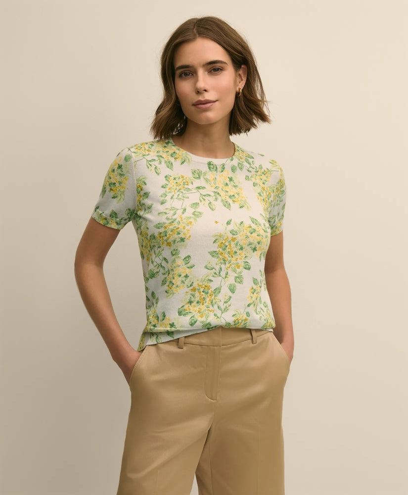 Cotton Floral Short-Sleeve Shell Sweater | Brooks Brothers