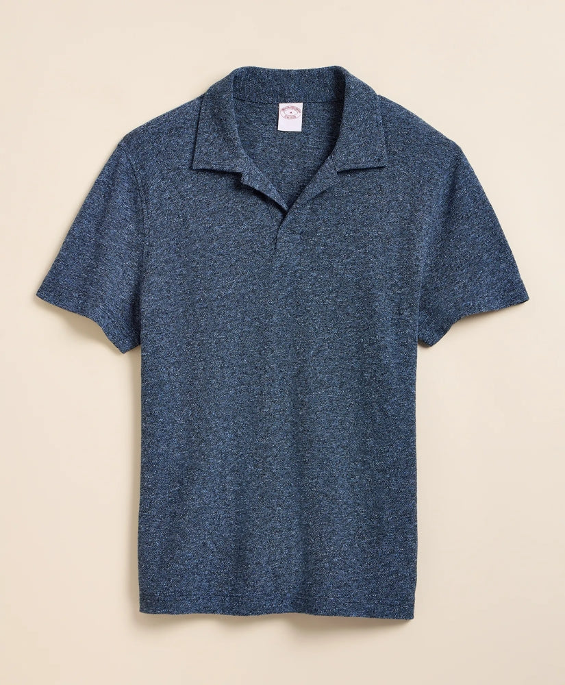 Cotton-Linen Pique Johnny Collar Shirt | Brooks Brothers