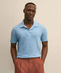 Cotton-Linen Pique Johnny Collar Shirt | Brooks Brothers