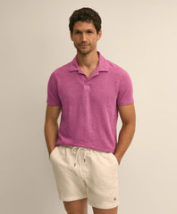 Cotton-Linen Pique Johnny Collar Shirt | Brooks Brothers