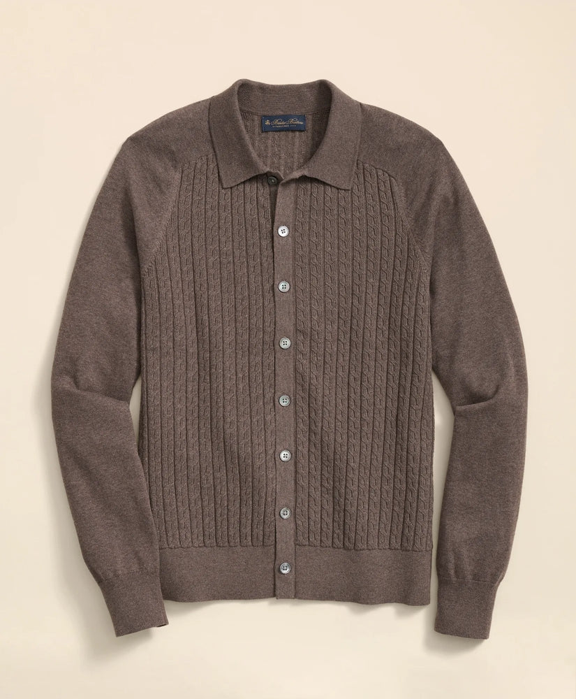 Cotton Mini-Cable Polo Cardigan | Brooks Brothers