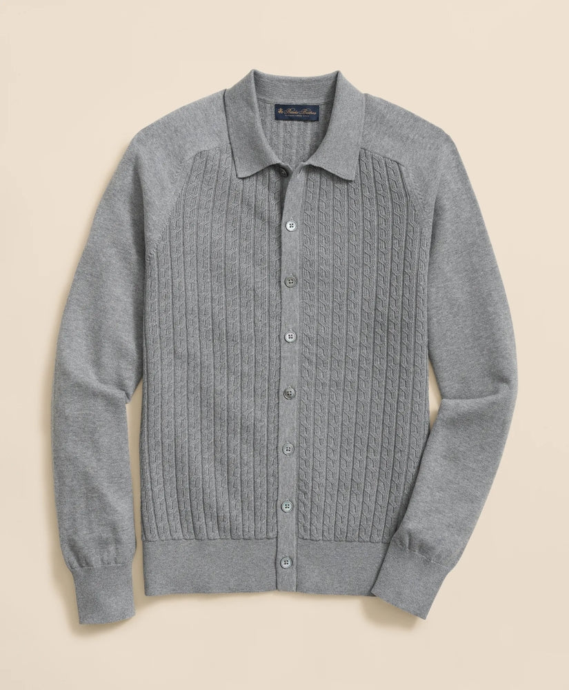 Cotton Mini-Cable Polo Cardigan | Brooks Brothers