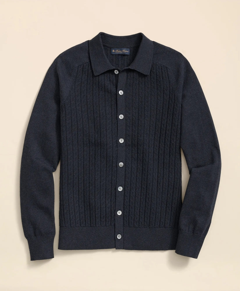 Cotton Mini-Cable Polo Cardigan | Brooks Brothers