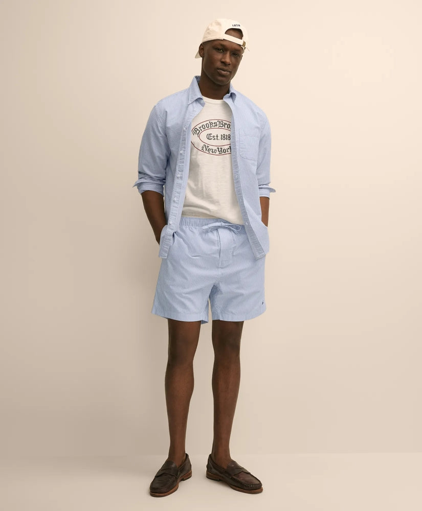 Cotton Oxford Stripe Lounge Shorts | Brooks Brothers