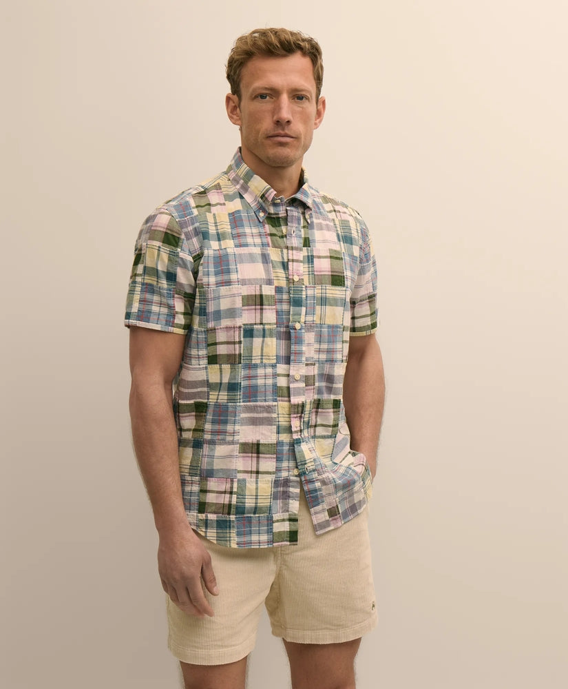 Cotton Patchwork Madras Polo Button-Down Collar, Short-Sleeve Shirt | Brooks Brothers
