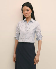 Cotton Poplin Pinstripe Embellished Shirt | Brooks Brothers