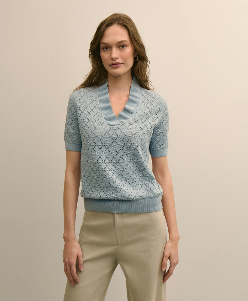 Cotton Viscose Short-Sleeve Ruffle Sweater | Brooks Brothers