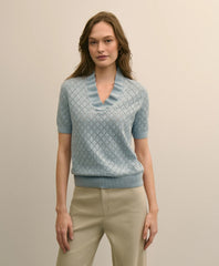 Cotton Viscose Short-Sleeve Ruffle Sweater | Brooks Brothers