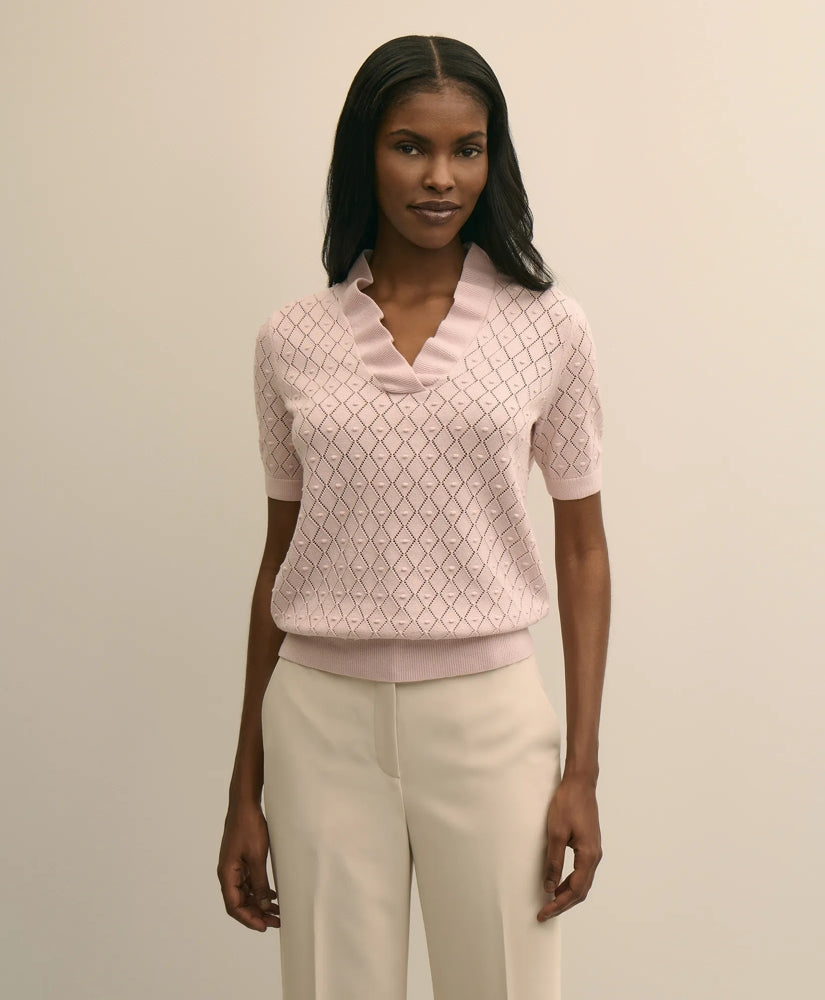 Cotton Viscose Short-Sleeve Ruffle Sweater | Brooks Brothers
