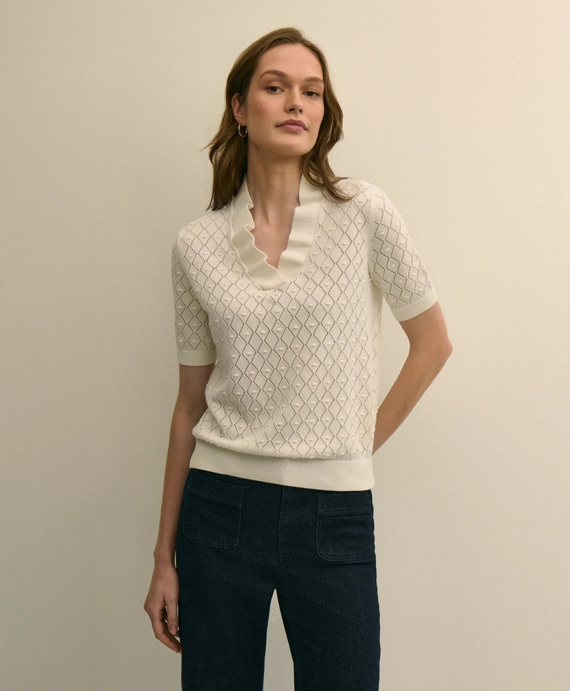 Cotton Viscose Short-Sleeve Ruffle Sweater | Brooks Brothers